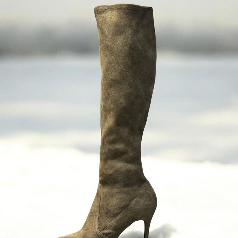 Stuart Weitzman Grey Suede Stretch Boots